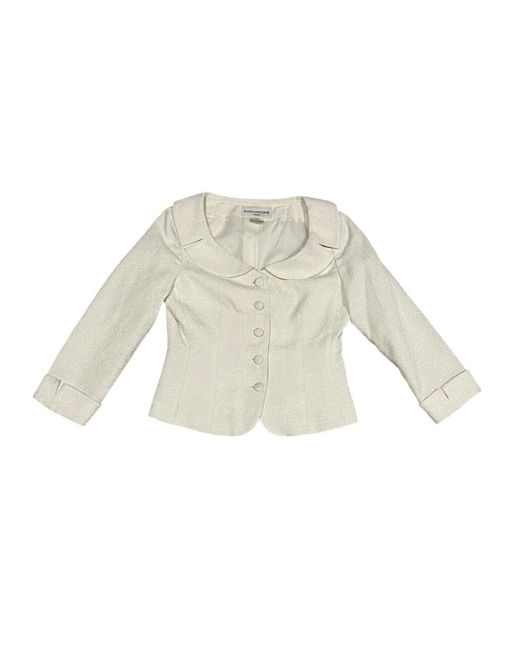 Evan-Picone Dress Jacket Womens 4 Ivory Cream Textured Button Front Vintage